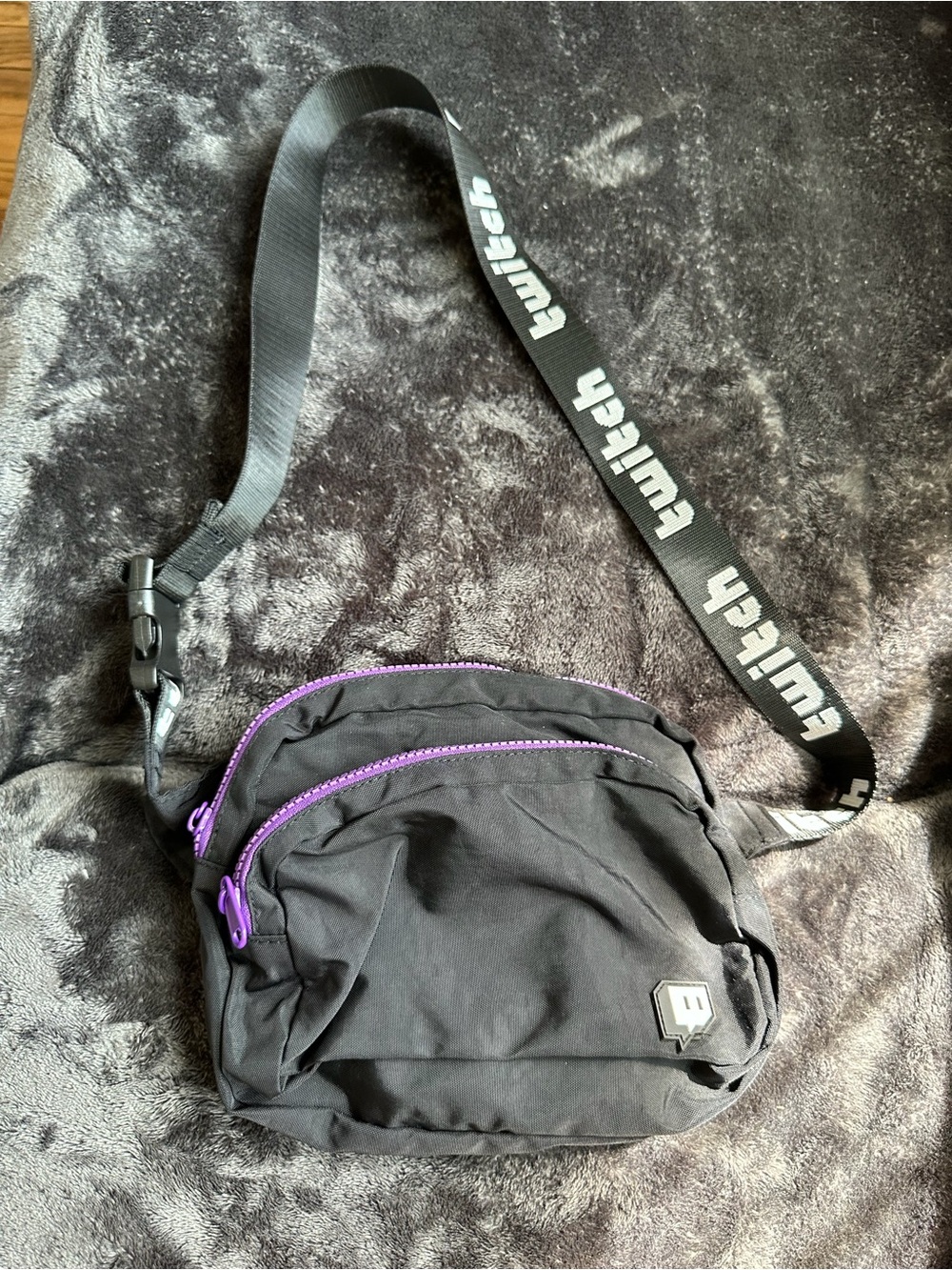 Twitch Black Crossbody Belt Bag with Purple Accents